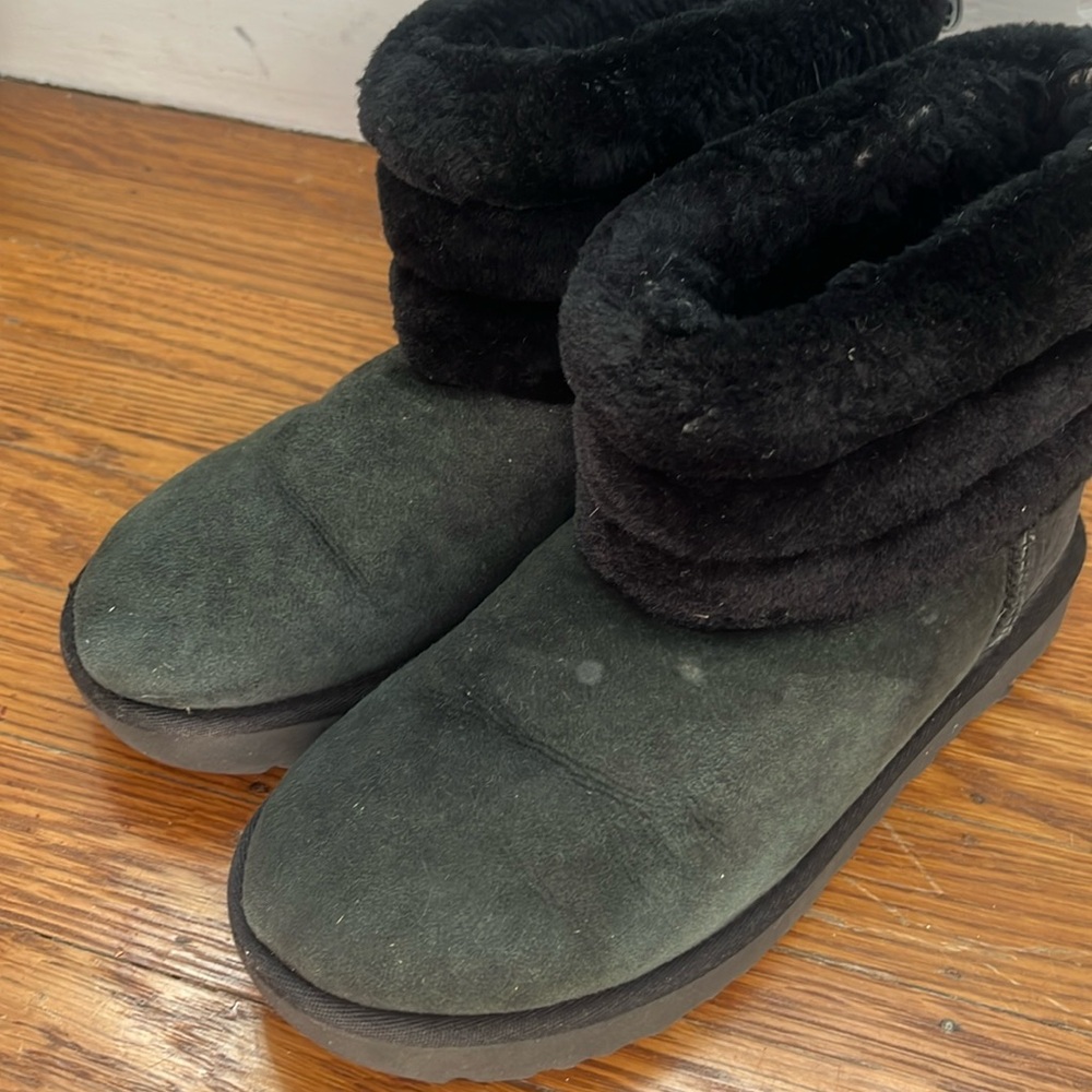 UGG FLUFF MINI QUILTED Black/Grey Ankle Booties/Boots - Size 7